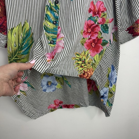 Parsley & Sage Button Up Shirt Tunic Womens 1X Stripe Floral 3/4 Sleeve Boho Art - Picture 5 of 9